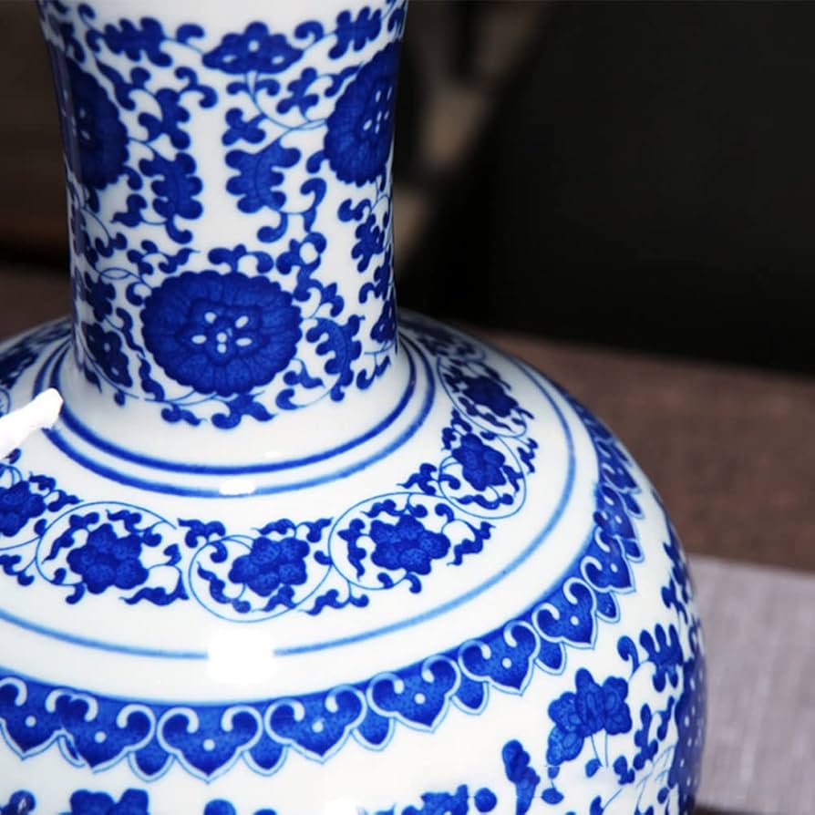 Amazon.co.jp: 景徳鎮の青と白の磁器の花瓶、大きな手作りの中国